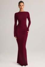Modal Ruched Backless Maxi Dress in Wine - Image 6
