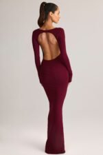 Modal Ruched Backless Maxi Dress in Wine - Image 2