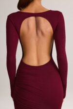 Modal Ruched Backless Maxi Dress in Wine - Image 4