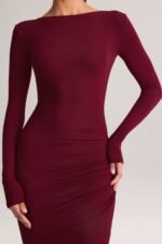 Modal Ruched Backless Maxi Dress in Wine - Image 8