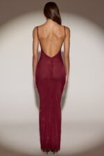 Embellished Backless Maxi Dress in Burgundy - Image 3