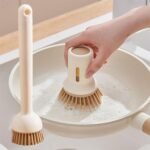 Dish Brush | Long Handle Pots Cleaning Tool - Adjustable Squeeze Cleaner Brush Set of 2 for Kitchen Sink Dishes Pots Pans