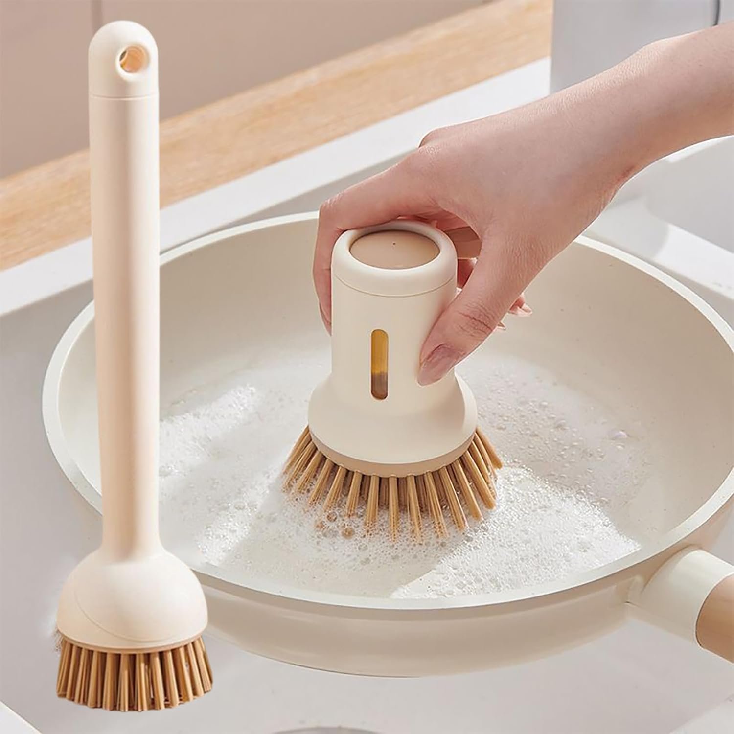 Dish Brush | Long Handle Pots Cleaning Tool - Adjustable Squeeze Cleaner Brush Set of 2 for Kitchen Sink Dishes Pots Pans - Image 1