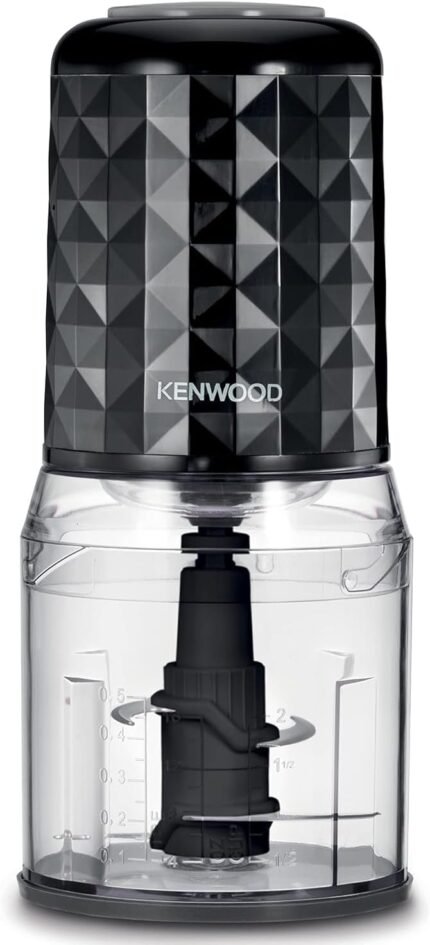 Kenwood 400W Electric Food Chopper with 500ml Bowl, 2 Speeds, Stainless Steel Quad Blade, Rubber Lid, Ice Crushing Function CHP40.000BK Black