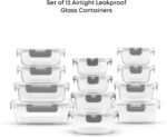 JoyJolt JoyFul 24pc Borosilicate Glass Food Storage Containers with Airtight Lids, Freezer to Oven Safe, Various Shapes and Sizes, Leakproof, Dishwasher Safe