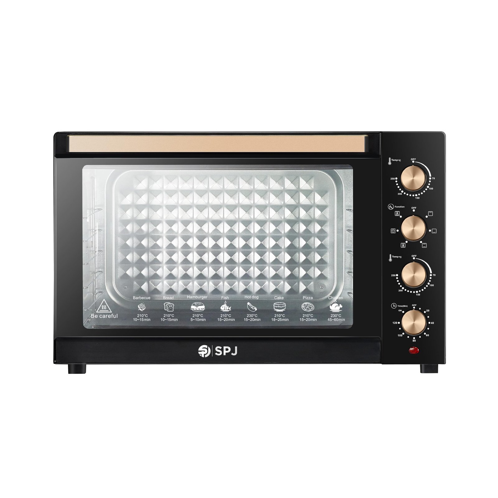 71trr-mZ8-L SPJ Electric Oven, 80L Oven, 2400W With 7 Power Levels, 70-250 °C Adjustable Temp.,120 Minutes Timer, 360° Motorised Rotisserie, Inner Lamp, Easy to Use, Color - Brown, EOW-BR80L01, 1 Year Warranty - Image 1