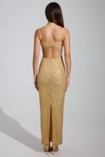 Embellished Cowl-Neck Maxi Dress in Gold - Image 2