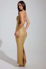 Embellished Cowl-Neck Maxi Dress in Gold - Image 6