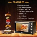 SPJ Electric Oven, 80L Oven, 2400W With 7 Power Levels, 70-250 °C Adjustable Temp.,120 Minutes Timer, 360° Motorised Rotisserie, Inner Lamp, Easy to Use, Color - Brown, EOW-BR80L01, 1 Year Warranty - Image 6