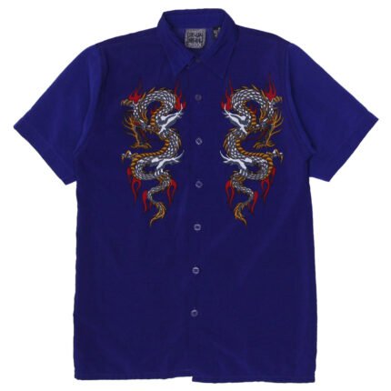 Mens Authentic Shaolin Dragon Print Short Sleeve Shirt