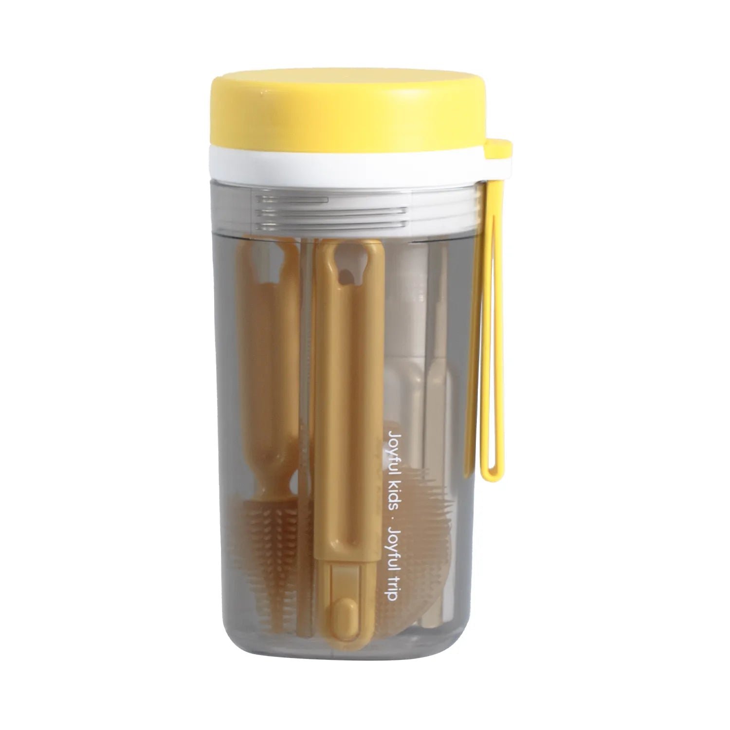 BabybottlebrushsetA Jovikids Portable 6-in-1 Baby Bottle Brush Set – Yellow - Image 1