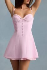 Bow-Detail Scalloped A-Line Mini Dress in Soft Pink - Image 4