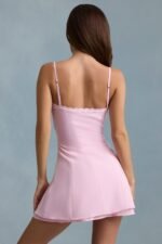 Bow-Detail Scalloped A-Line Mini Dress in Soft Pink - Image 5