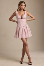 Bow-Detail A-Line Mini Dress in Pink Polka Dot - Image 13