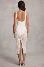 Lace Plunge Bodysuit Midaxi Dress in White - Image 2