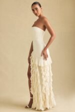 Ruffle-Trim Strapless Gown in Ivory - Image 5
