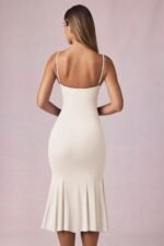 V-Neck Godet Midaxi Dress in Ivory - Image 3