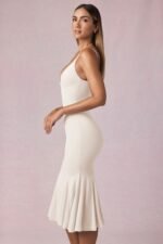 V-Neck Godet Midaxi Dress in Ivory - Image 6