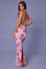 Sequin-Embellished Halterneck Maxi Dress in Soft Pink - Image 2