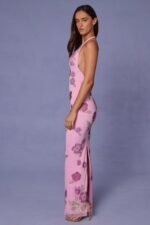 Sequin-Embellished Halterneck Maxi Dress in Soft Pink - Image 3