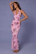 Sequin-Embellished Halterneck Maxi Dress in Soft Pink - Image 5