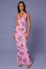 Sequin-Embellished Halterneck Maxi Dress in Soft Pink - Image 7