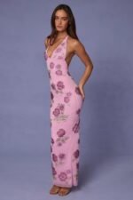 Sequin-Embellished Halterneck Maxi Dress in Soft Pink - Image 8