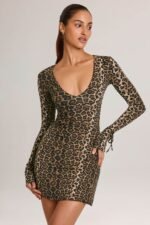 Modal Long-Sleeve A-Line Mini Dress in Leopard Print - Image 7