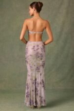 Embellished Cut-Out Fishtail Maxi Dress in Lilac Hotfix - Image 3