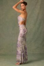 Embellished Cut-Out Fishtail Maxi Dress in Lilac Hotfix - Image 4
