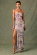 Embellished Cut-Out Fishtail Maxi Dress in Lilac Hotfix - Image 5