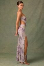 Embellished Cut-Out Fishtail Maxi Dress in Lilac Hotfix - Image 8