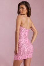 Embellished Scoop-Neck Bodycon Mini Dress in Pink - Image 8