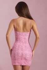 Embellished Scoop-Neck Bodycon Mini Dress in Pink - Image 2