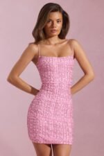 Embellished Scoop-Neck Bodycon Mini Dress in Pink - Image 6