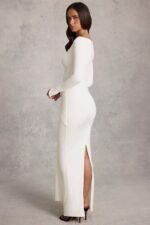 Draped Ruched Maxi Dress in White - Image 3