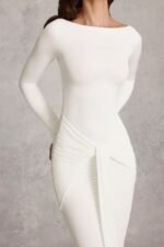Draped Ruched Maxi Dress in White - Image 4