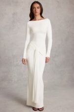 Draped Ruched Maxi Dress in White - Image 6