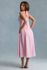 Button-Detail Halterneck Midaxi Dress in Soft Pink - Image 2