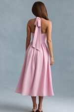 Button-Detail Halterneck Midaxi Dress in Soft Pink - Image 6