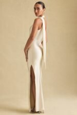 Asymmetric Scarf-Detail Maxi Dress in Ivory - Image 2