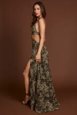 Plunge Cut-out Maxi Gown in Leopard Print - Image 3