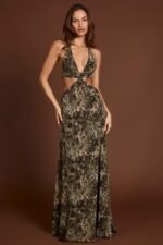 Plunge Cut-out Maxi Gown in Leopard Print - Image 6