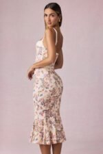 Layered Bra-Detail Fishtail Midaxi Dress in Primrose Floral Print - Image 2