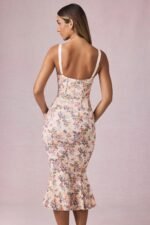 Layered Bra-Detail Fishtail Midaxi Dress in Primrose Floral Print - Image 3