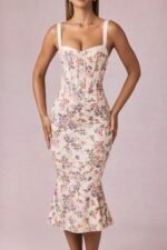 Layered Bra-Detail Fishtail Midaxi Dress in Primrose Floral Print - Image 5