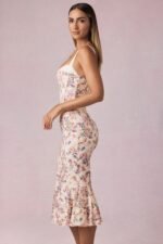 Layered Bra-Detail Fishtail Midaxi Dress in Primrose Floral Print - Image 6