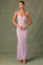 Embellished Fishtail Corset Gown in Lilac - Image 5