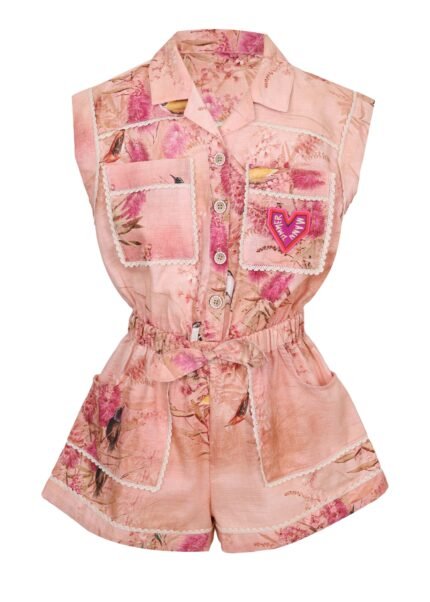 Cascadian Kids Pocket Playsuit Pink Botanical Floral